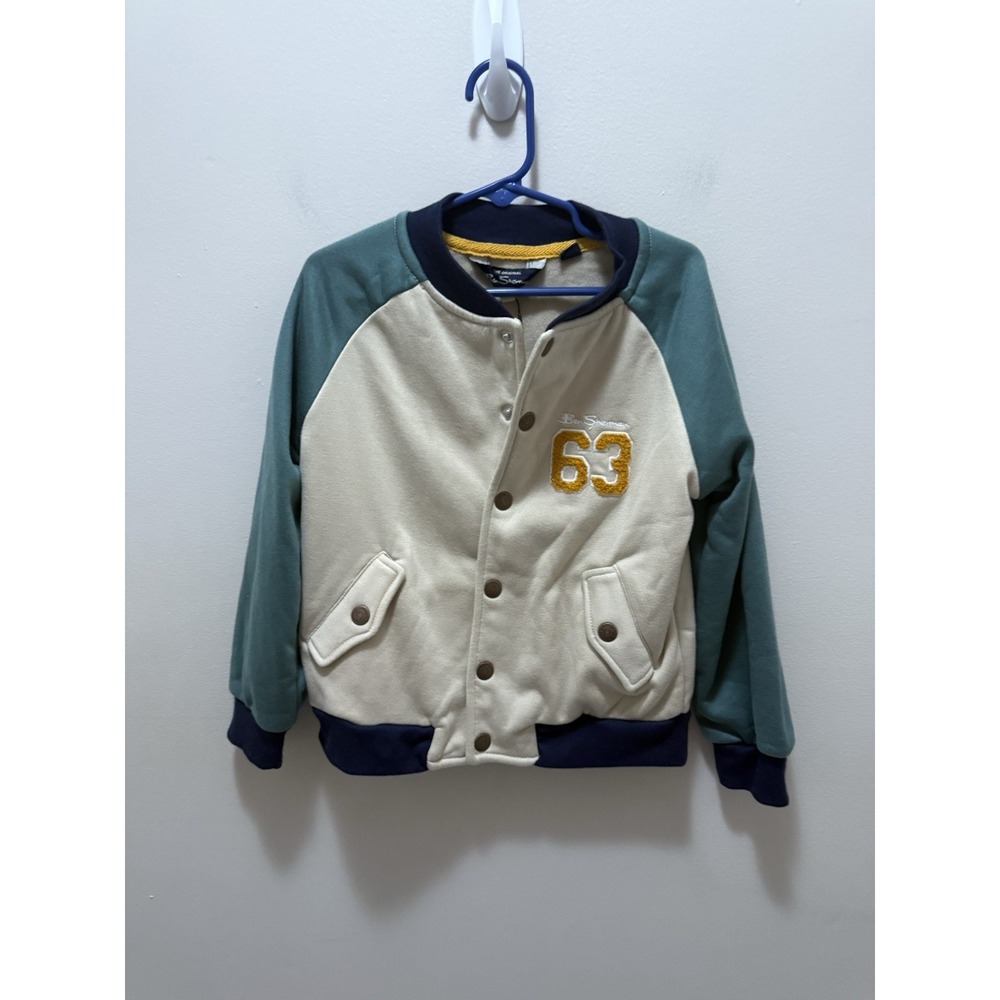 Ben Sherman Boys Varsity Bomber Jacket – Size 5 Beige Green Navy
